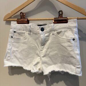 LUCY White Denim Shorts | Distressed Frayed Stretch | Size 14 Girls